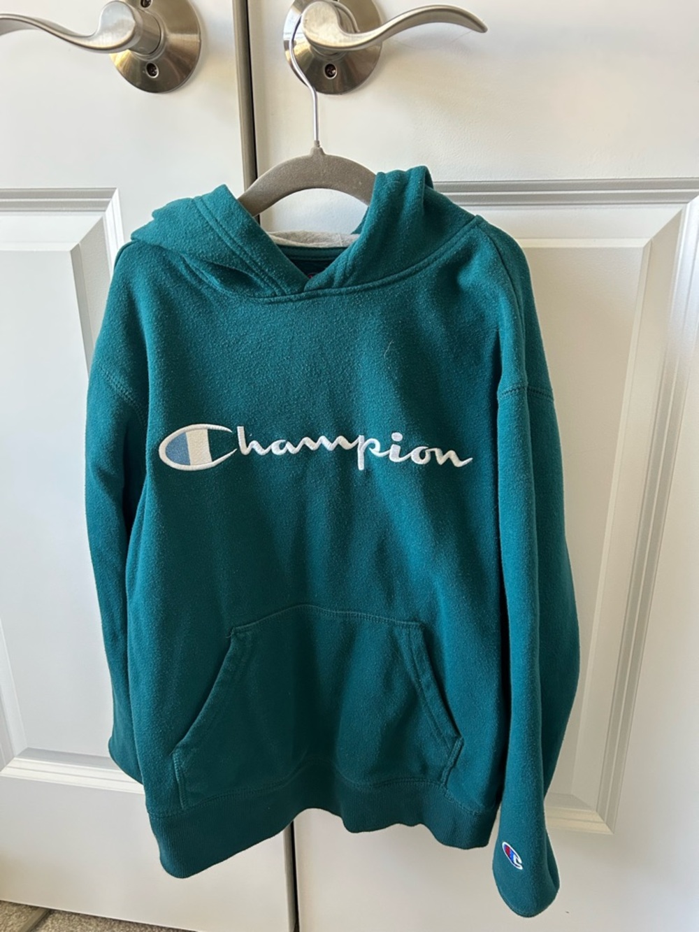 Champion Teal Pullover Hoodie with White Script